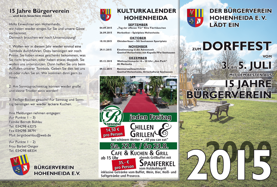 Veranstaltungs-Flyer des Bürgervereins Hohenheida